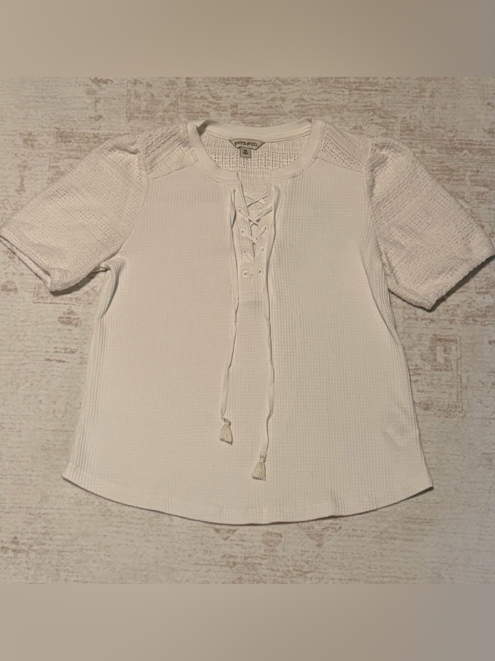 FRYE AND CO. White Lace-Up Short Sleeve Blouse